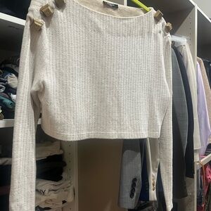 Women's Cream Balmain Long Sleeve Top with Gold Accents